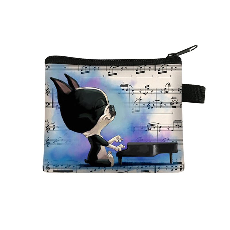 Mini cartera con estampado de Boston Terrier para mujer, cartera con Llavero perro de dibujos animados y cremallera, monedero con estampado de lápiz labial: lqbBoston16