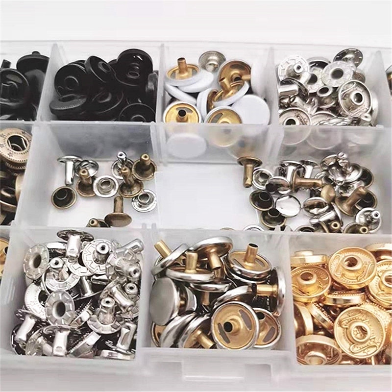120Pcs Snap Fasteners Kit + 20Pcs Double Cap Rivet Buttons + 6Pcs Fixing Tools DIY Handcraft Tool for Leather,Clothes,Wallet Etc