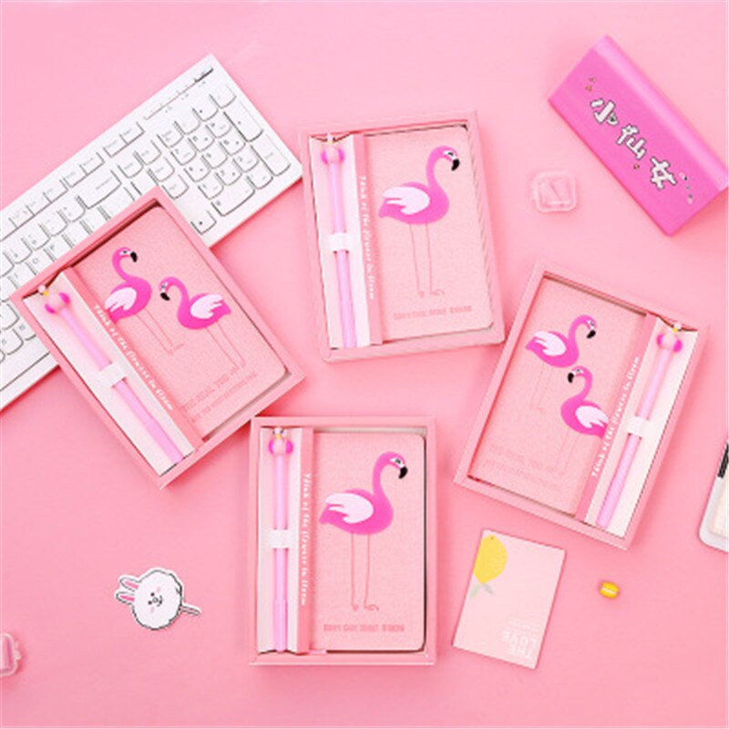 Cuaderno de papelería Kawaii de flamenco rosa, suministros escolares, accesorios de oficina, para niños