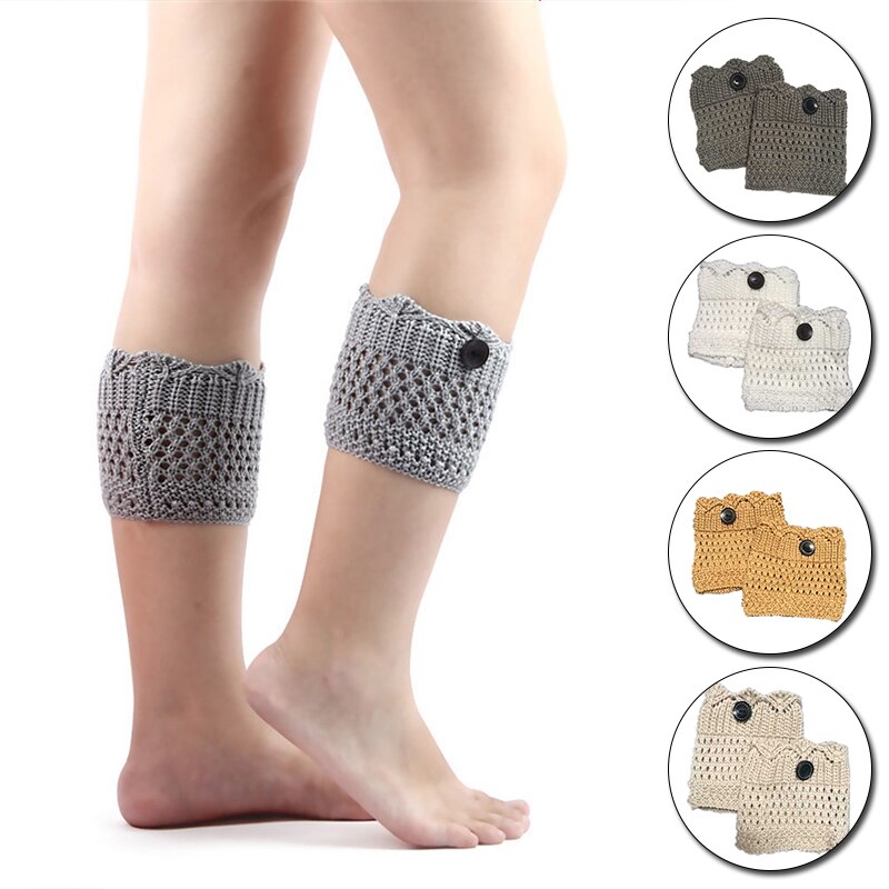 Calentadores de piernas de Invierno para mujer, botas de punto de ganchillo, puños, botas cortas elásticas, calcetines negros, botas cálidas informales de , 2 piezas
