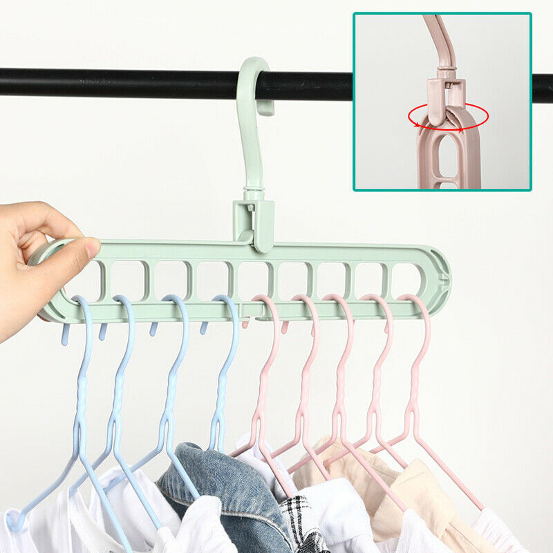 9 Holes Multi-fuction Wonder Closet Space Saver Organizer Rotatable Plain Colour Clothing Storage Magic Hanger