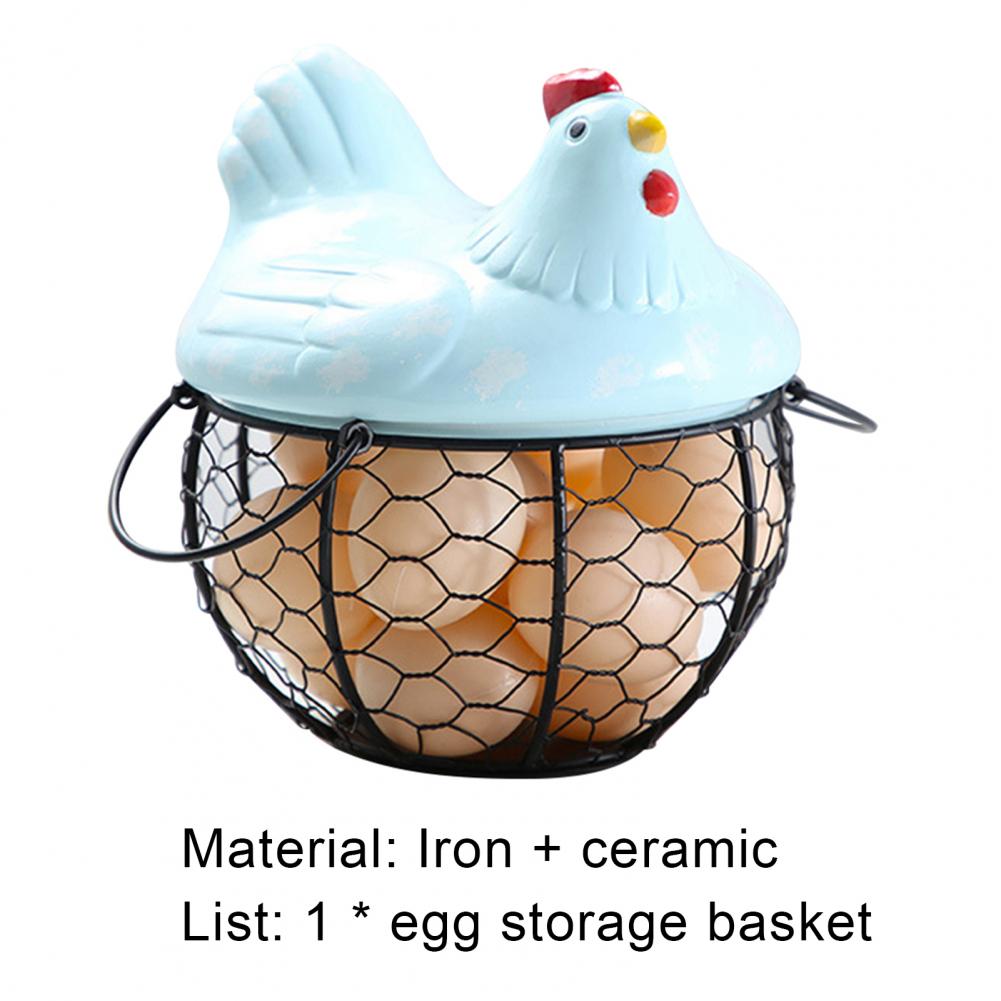 Ceramic Iron Egg Storage Basket Snack Fruit Basket Collection Ceramic Hen Ornaments Decor Kitchen Accessories