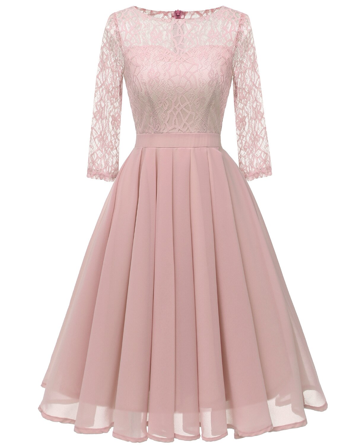 Jul veckade chiffong lila spets kvinnor klänningar kväll fest fantastisk klänning höst vintage vestidos: Rosa klänning / M