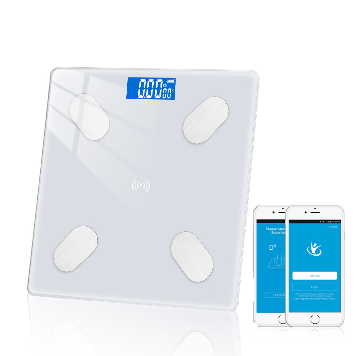 Balance de corps de salle de bains intelligente sans fil Bluetooth balances numériques électroniques au sol Balance de poids analyseur de Composition corporelle: white 1