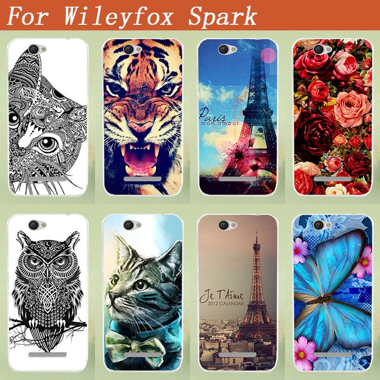 TPU painted Case For Wileyfox Spark / Spark+ Case colorful patterns Flowers animal and Eiffel Towers Phone Cover