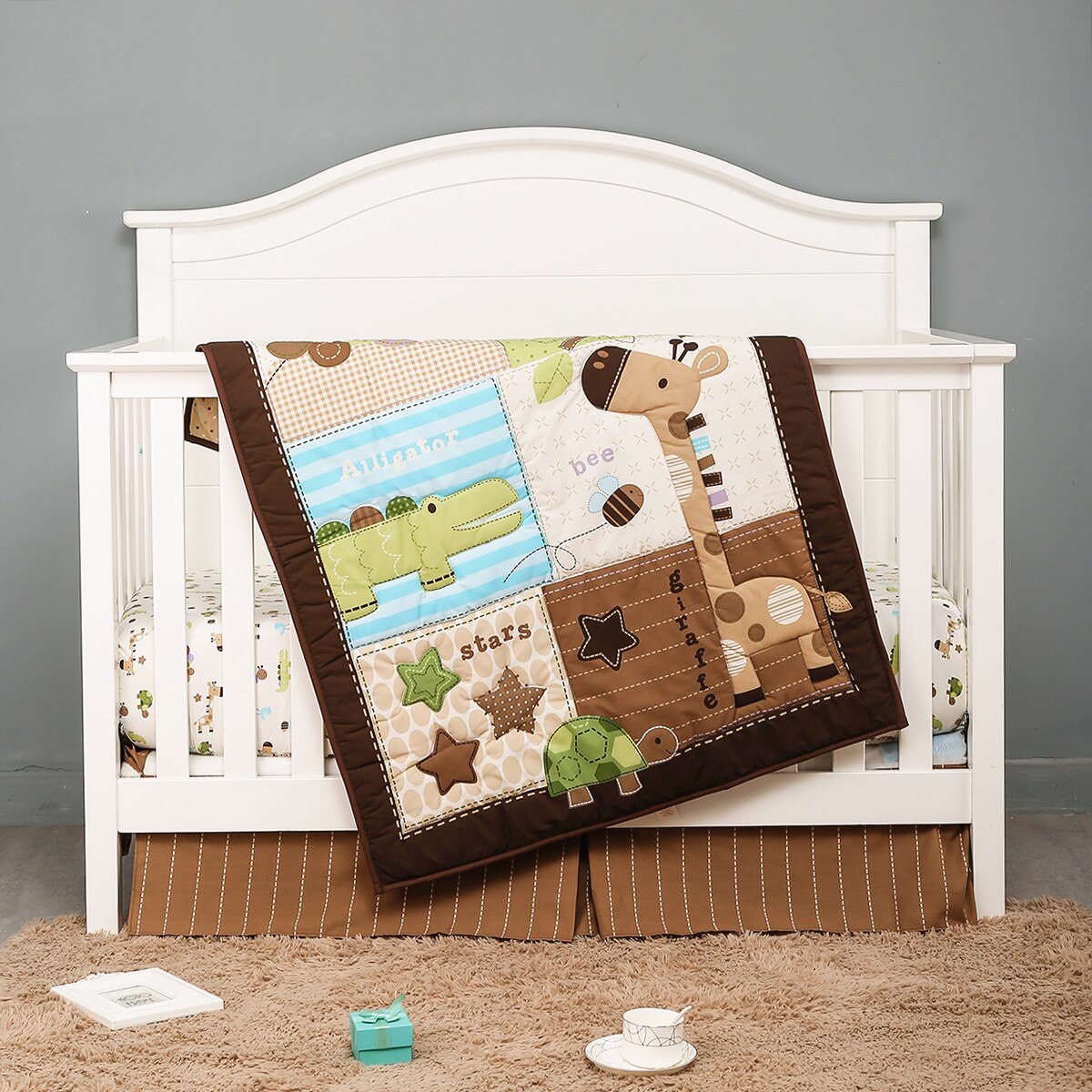 3pcs Cotton Baby Girl Boy Nursery Crib Bedding Cot Bedding Set bed linen Product Infant Cartoon Quilt sheet skirt