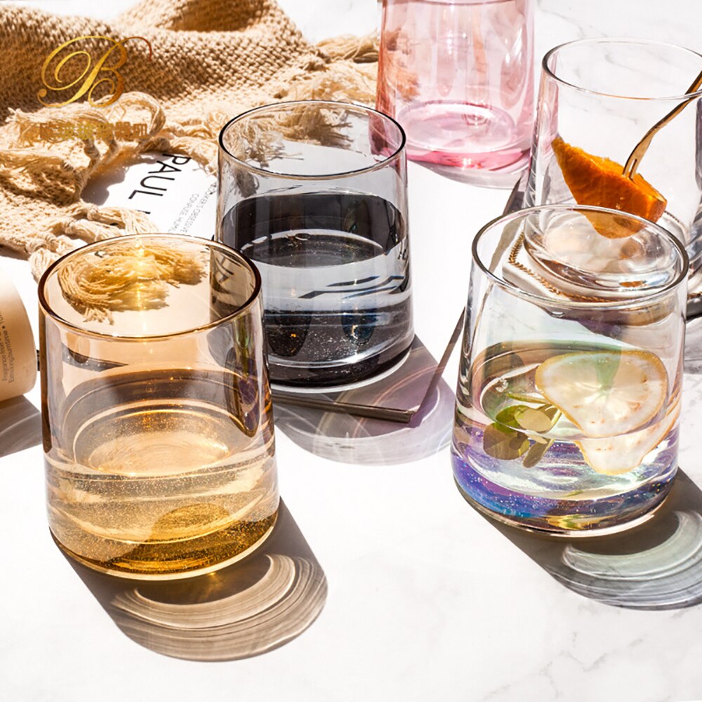 Blei-freies Glas Becher Kreative Regenbogen Bernstein Grau Rosa Farbe transparent Saft Cocktail Getränke Wein Gläser für Freunde