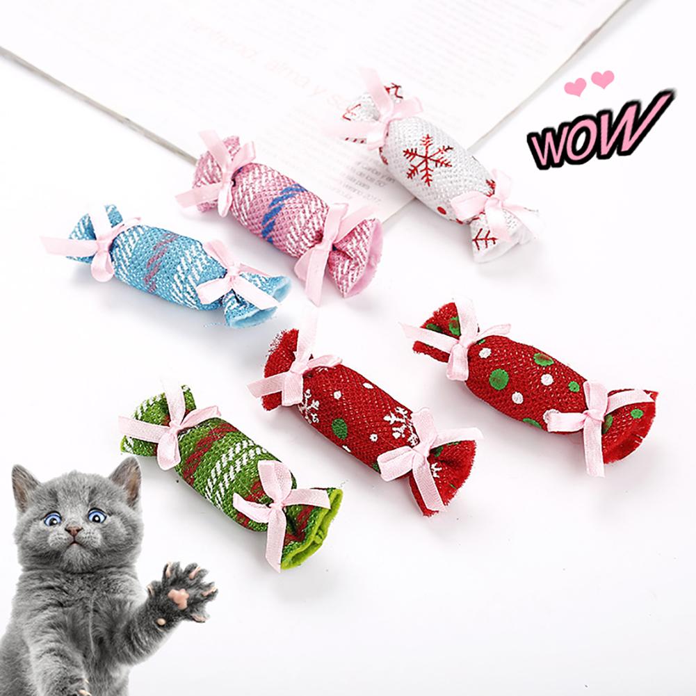 Cat Candy Toy Pet Cat Kitten Interactive Teaser Chew Scratch Christmas Candy Catnip Sachet Toy