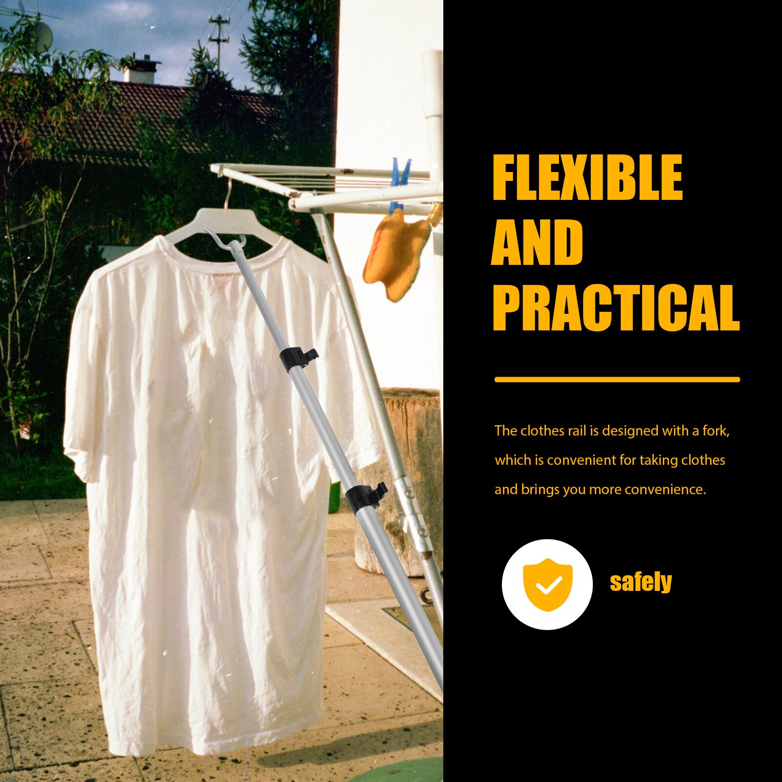 1PC Aluminium Alloy Telescopic Handle Clothing Hook Pole for Clothesline