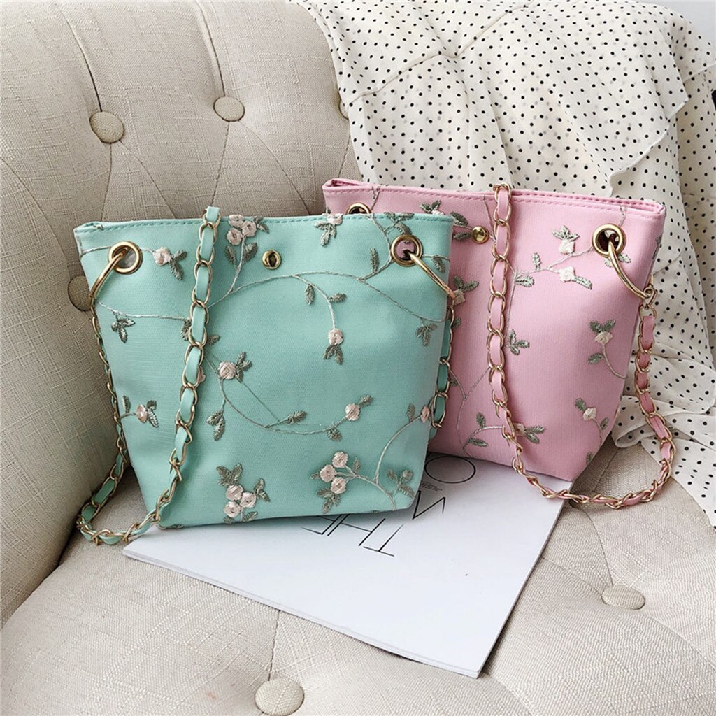 Women's Messenger Bags Handbag Women Beach Lace Embroid Bucket Bag Leather Clutch Square Crossbody Bag Lady Shoulder Bag Purse