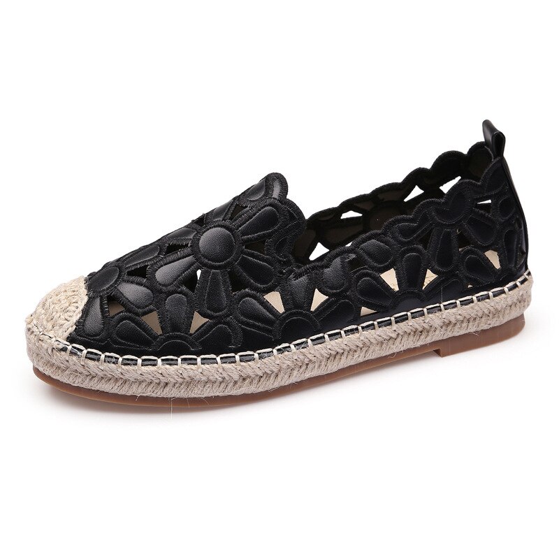 Holle bloem riet geweven vissersschoenen dames flats ondiepe naaien enkele schoenen herfst lui ademend instap antislip loafers