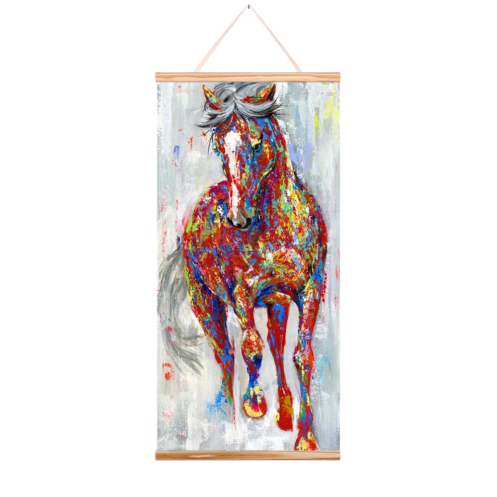 WANGART frame schilderij Groter Originele Running Horse Schilderijen Wall Art Houten Scroll Muur Foto Voor Woonkamer