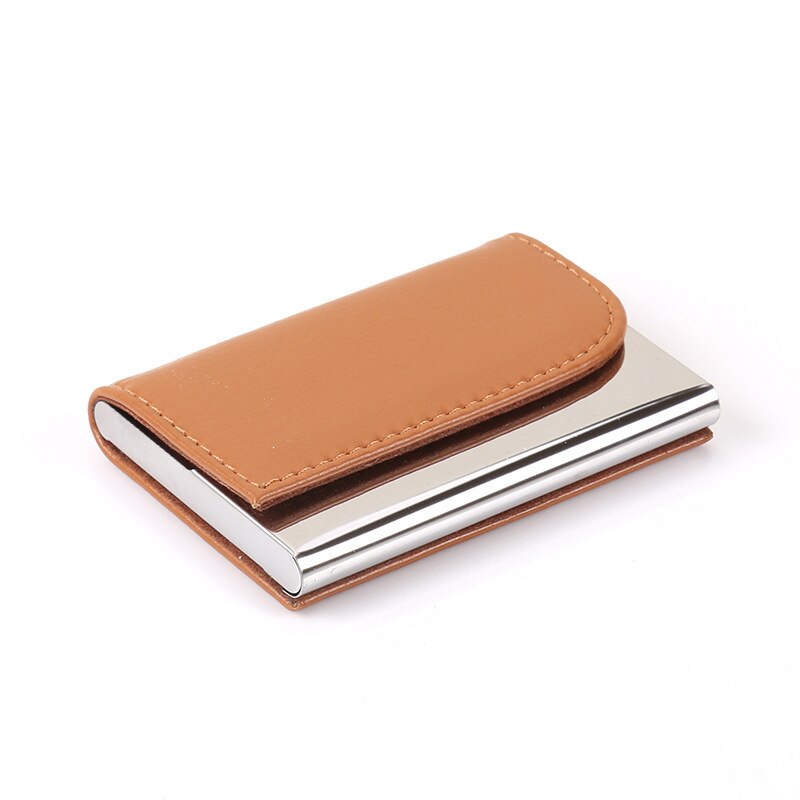 Carteira masculina de couro, alta qualidade, aço inoxidável, cartão de visita, porta-cartões, couro, marca de luxo, id