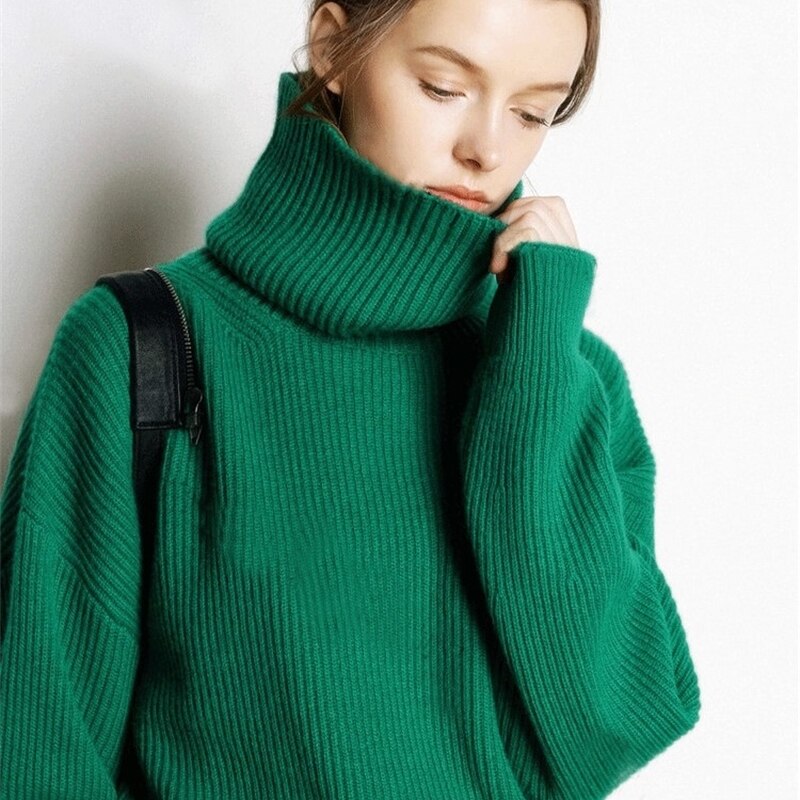 Pullover 100% Frauen Kaschmir und Wolle Stricken Jumper Frau Winter Rollkragen Warme Pullover Frau Strickwaren Top