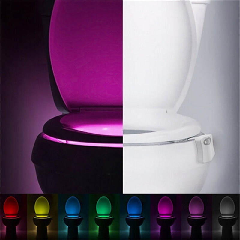 Toilet natlampe med 16 farveskiftende bevægelsessensor natlampe badeværelse vaskerumsskål led lampe til badeværelse