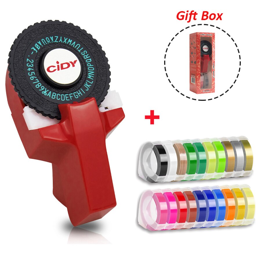 Motex E101-Máquina Manual para hacer etiquetas CIDY, máquina de grabado C101, 20 cintas (9mm x 3mtrs): Red