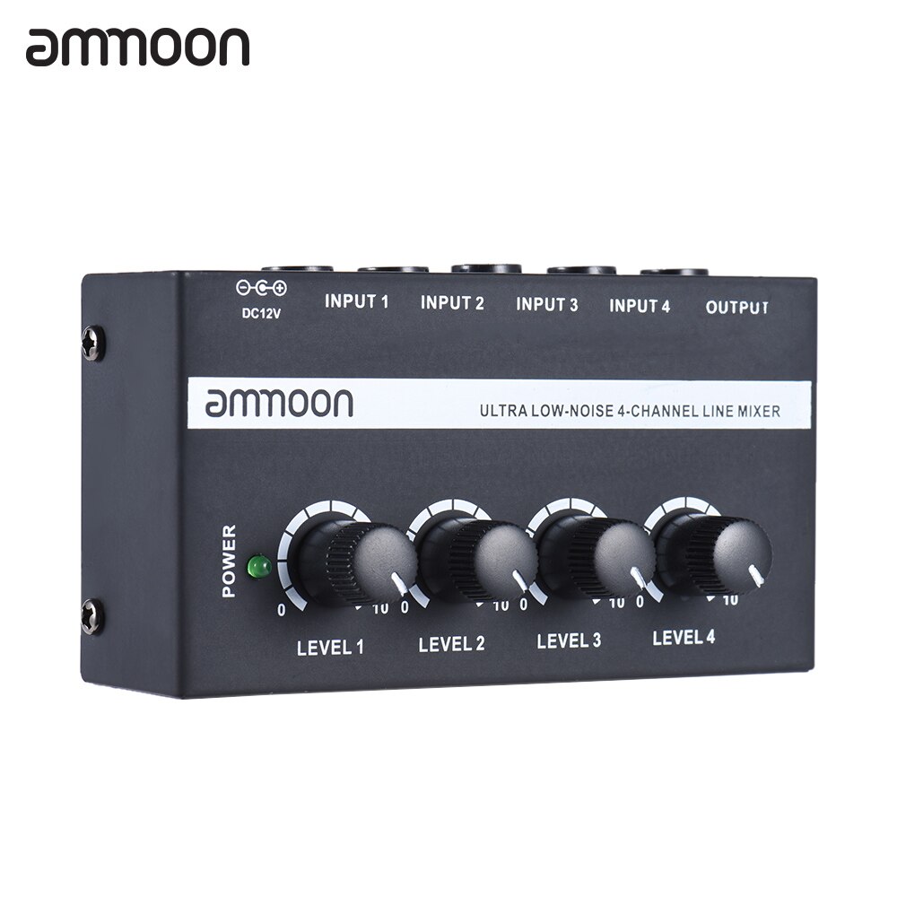 Mixer ammoon MX400 Audio Mixer Ultra-compact Low Noise 4 Channels Line Mono Audio Mixer with Power Adapter