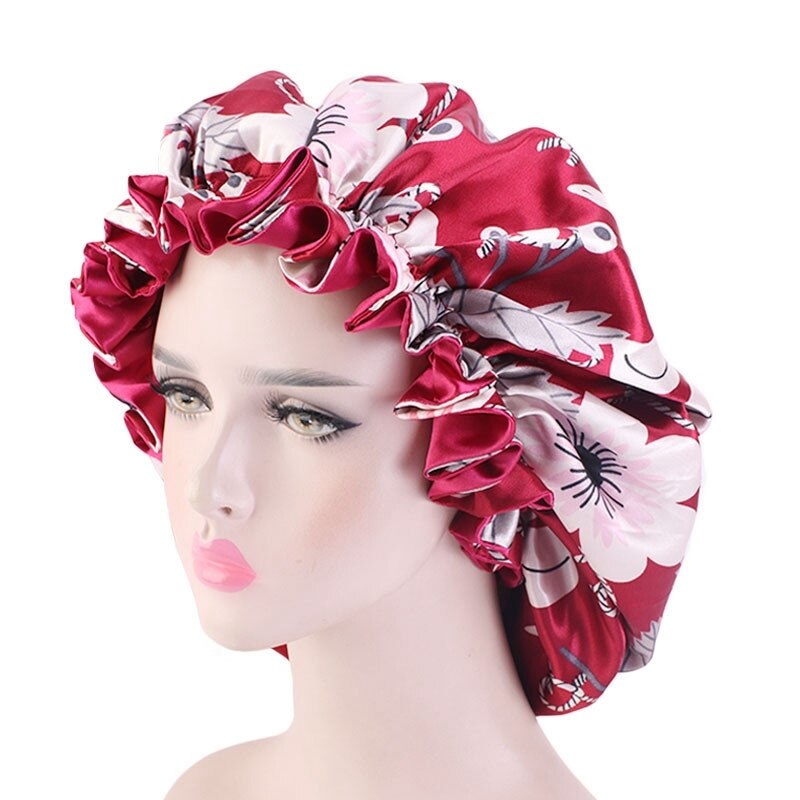 Large Satin Linned Bonnet Sleep Caps Double-sided Reversible Bonnet Hat Silky Night Sleep Cover Cap Ladies Hair Styling Tool: Type 5