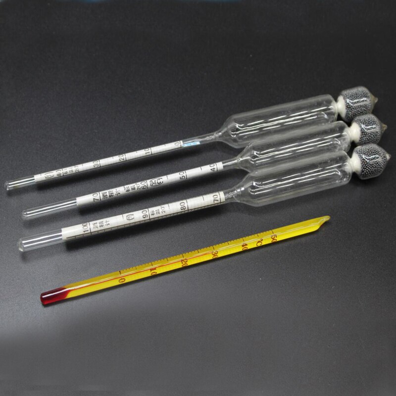 Ensemble de 3 hydromètres, lecteur d'alcoolémie 0 à 100% + thermomètre, outil de mesure de la Concentration d'alcool Vintage