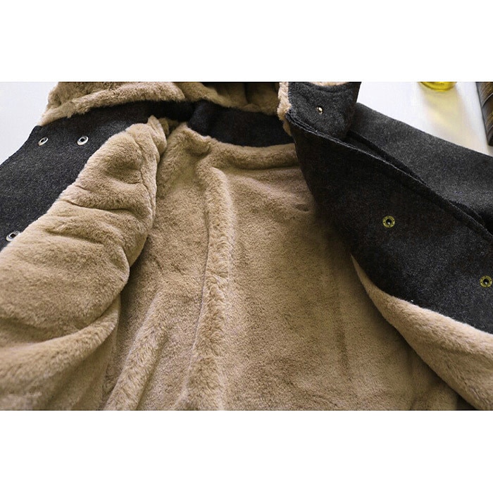 WLG meninos casacos de lã de inverno crianças de espessura de veludo com capuz estilo longo outerwear bebê menino moda roupas quentes