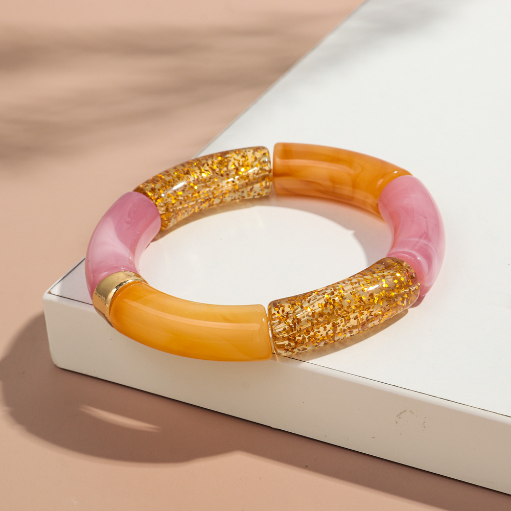 Nueva pulsera apilable de acrílico de tubo de bambú grande para mujeres y hombres, brazalete elástico con cuentas gruesas de resina colorida Vintage, joyería para parejas