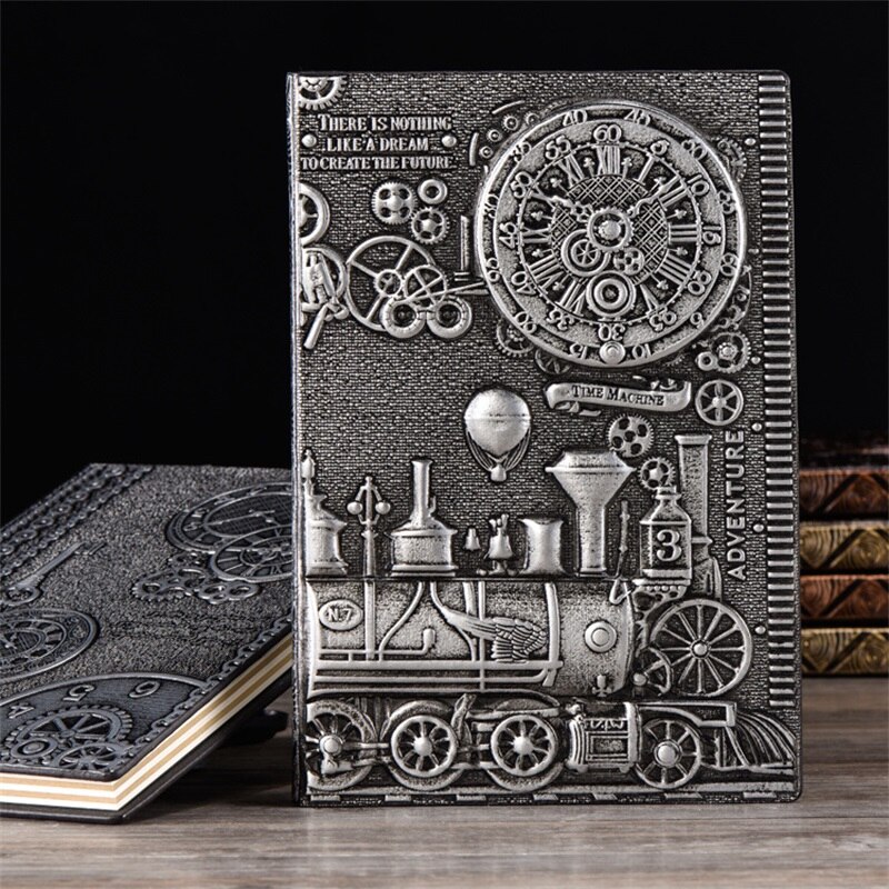 A5 retro anteckningsbok 3d steampunk gravyr effekt pu rese anteckningsbok tåg utskrift dekoration dagbok utsökt bok