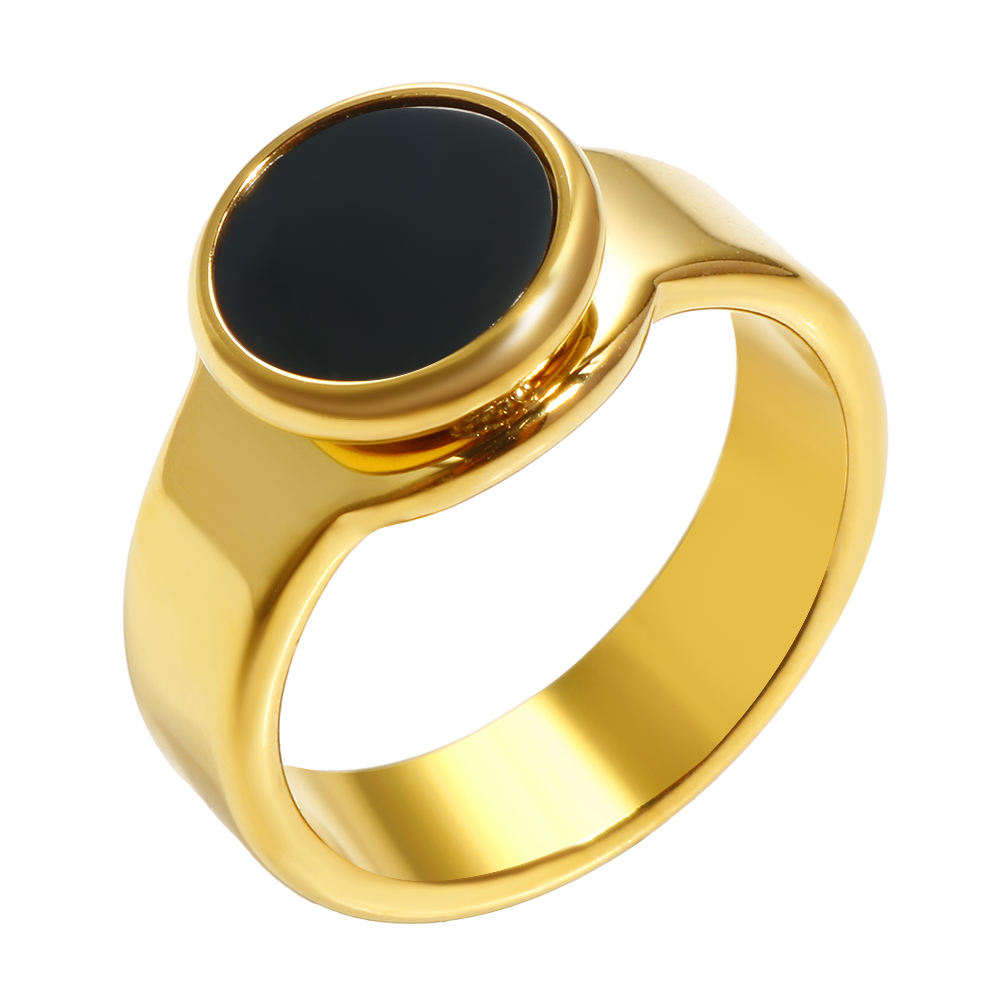 Punk Zwarte Steen Zegel Ring Textuur Metalen Ring Roestvrij Staal Glanzend Voor Vrouwen Man Liefhebbers Sieraden Cadeau: 8 / Black