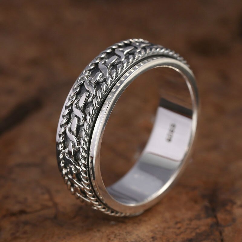 925 sterling sølv vintage sort ring til mænd og kvinder spinning thailand sølv joint ring smykker  s200