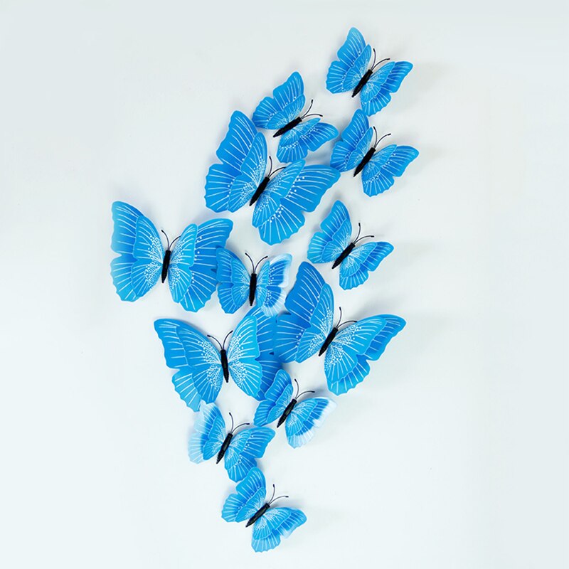 12 stücke Doppel Schicht Einzigen Schicht 3D Schmetterling Zauberstab Aufkleber auf der Zauberstab Heimat Dekor Schmetterling für Dekoration Magnet Kühlschrank aufkleber: doppelt Schicht Blau