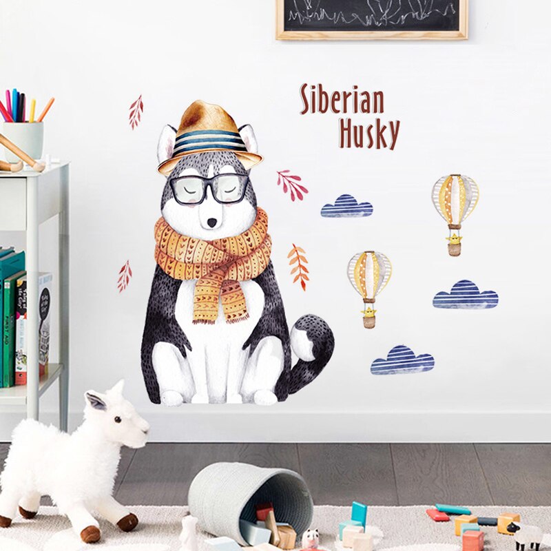 Cartoon Mr. husky wall sticker bedroom decor living room background wall decor self-adhesive home decor entrance door stickers