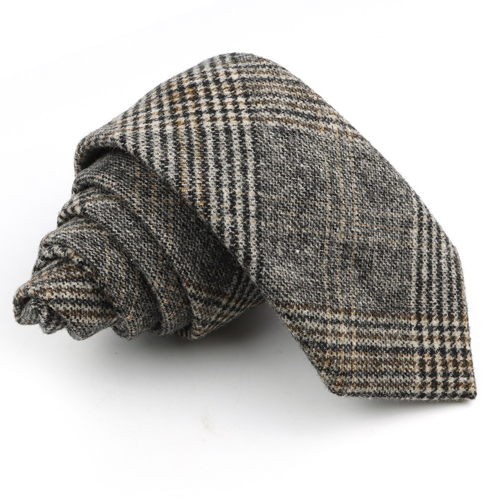 Cravate élégante en laine pour hommes, faite à la main, rayée, couleur kaki, col en coton, pour mariage, fête d'affaires, costume, chemise, accessoire: Marron