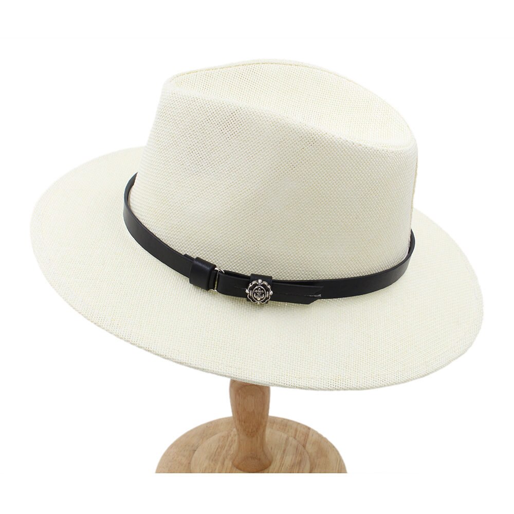 100 & % Stro Vrouwen Mannen Brede Rand Panama Hoed Voor BeachSun Hoed Met Strik Schipper Cap Size 56- 58 cm: Cream