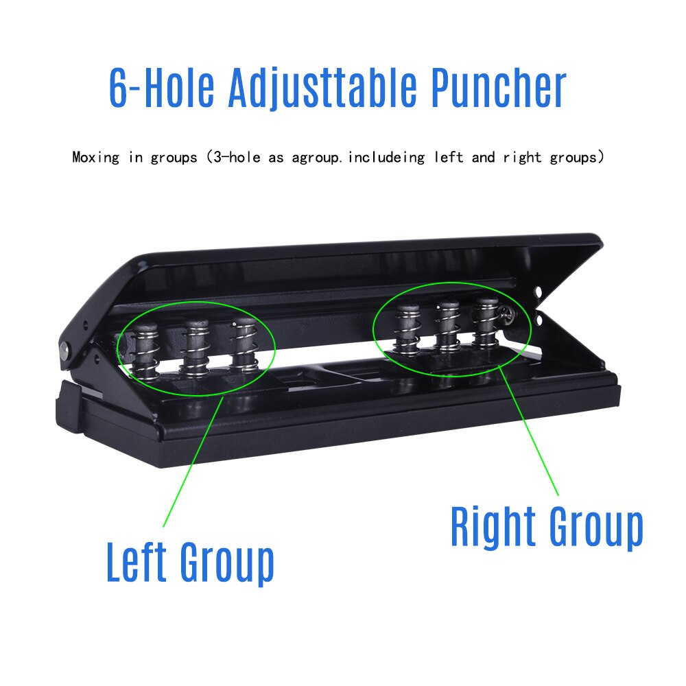Perforadora de escritorio ajustable de 6 agujeros con 6 hojas de capacidad organizador Carpeta de seis anillas para A4 A5 A6 B7 planificador de lácteos