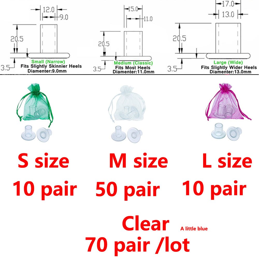 Protectores de tacón de silicona antideslizantes para boda, cubiertas para zapatos de baile latino, stilettos, 70 par/lote: Clear S10 M50 L10