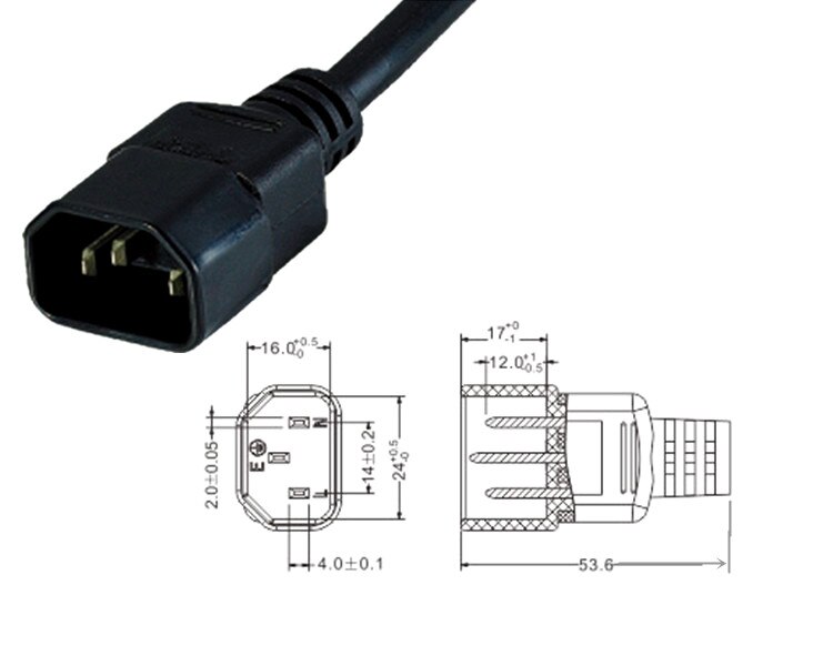 Cable de extensión de alimentación principal IEC 320 3-Pin C14 macho a C13 hembra