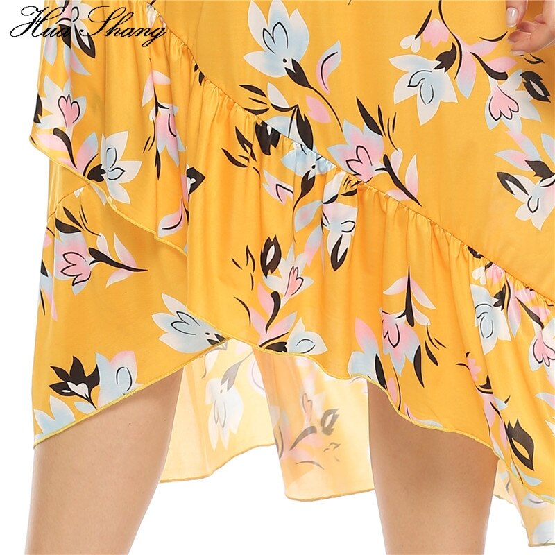 Off Shoulder Dress Plus Size Women Summer Ruffles Slash Neck Short Sleeve Floral Print Boho Beach Dresses Tunic Irregular Dress