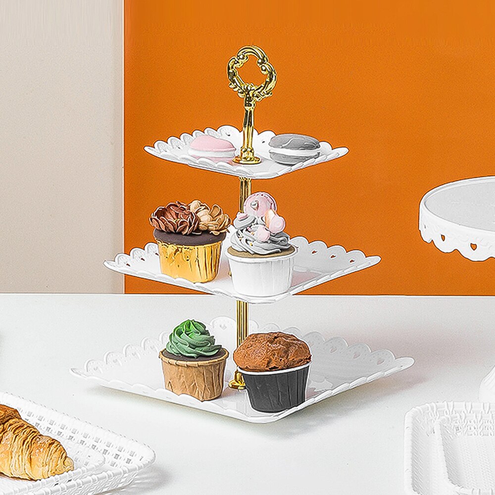 3 Tier Plastic Cake Stand Afternoon Tea Wedding Plates Party Tableware Bakeware Cake Shop Tray Cake Rack Buffet Display Rack