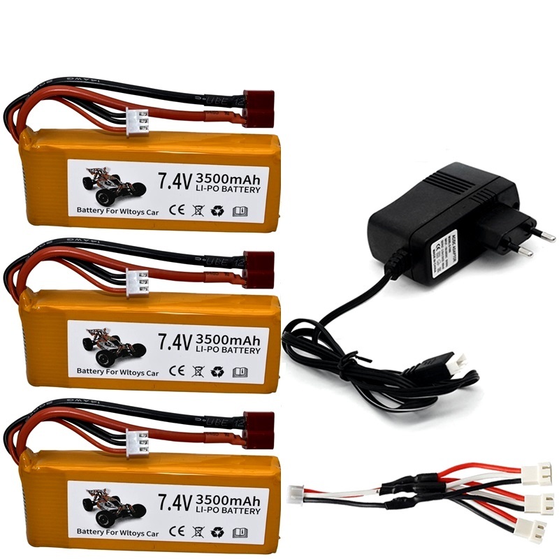 Ensembles de chargeur de batterie Lipo 7,4 V 3500 mAh pour Wltoys 144001 124016 124017 144002 Batterie de voiture 2s 7.4v pour voiture Wltoys 12428 12423 RC: Champagne