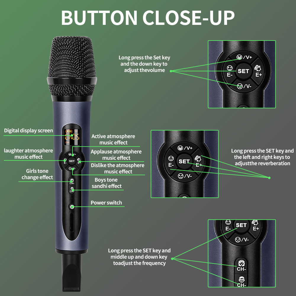 Wireless Microphone 2 Channels UHF Depusheng H2 Dual Handheld Dynamic Karaoke Mic System 50m for Stage Church Party Speaker Meet