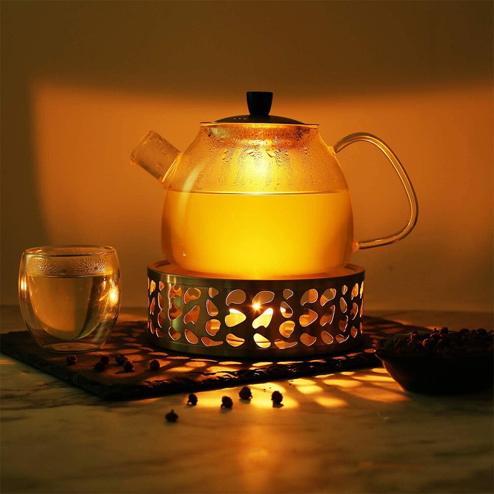 Portable Warmer Tea Holder Durable Stainless Steel Candle Warmer Tea Light Holder Trivets Coffee Warmer Heating Base Teapot Hold