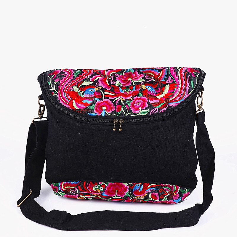 Märke broderade kvinnor väskor svart canvas axelväskor etniska budväskor boho väskor: Default Title