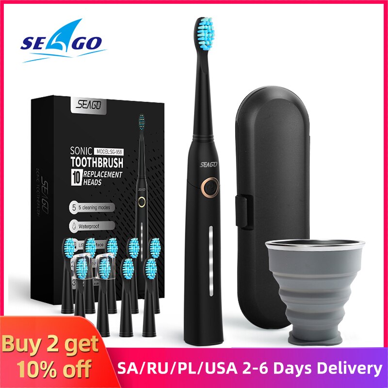 Seago Sonic Electric Toothbrush Tooth brush USB Rechargeable adult Waterproof Ultrasonic automatic 5 Mode with Travel case