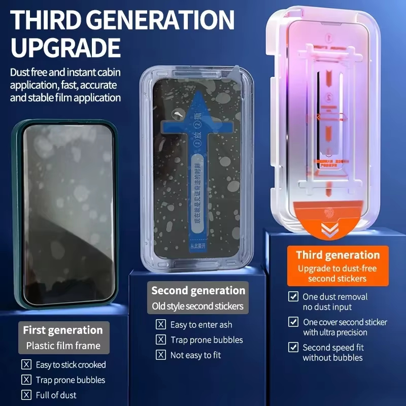 2 stuks stofvrije installatie privacy screenprotector voor iPhone 14 11 12 13 15 16 17 18 Pro Max Air 7 8 Plus Mini gehard glas