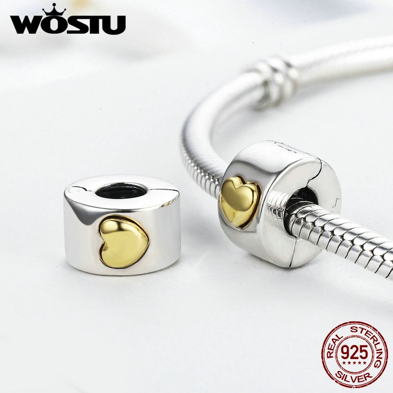 WOSTU 925 Sterling Silver Only Love Heart Clip Beads Fit Original wst Charm Bracelet Jewelry CRC116