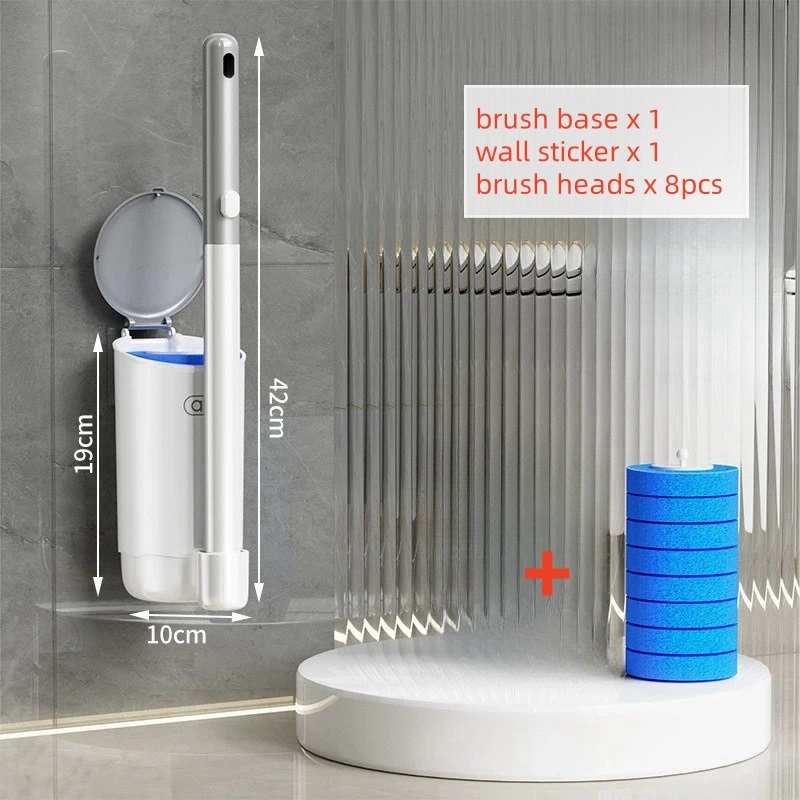 Einweg-WC-Reinigungsbürsten-Set mit Ersatzköpfen, WC-Bürstenhalter-Set, langer Griff, flexibles Badezimmer-Zubehör: Himmel Blau