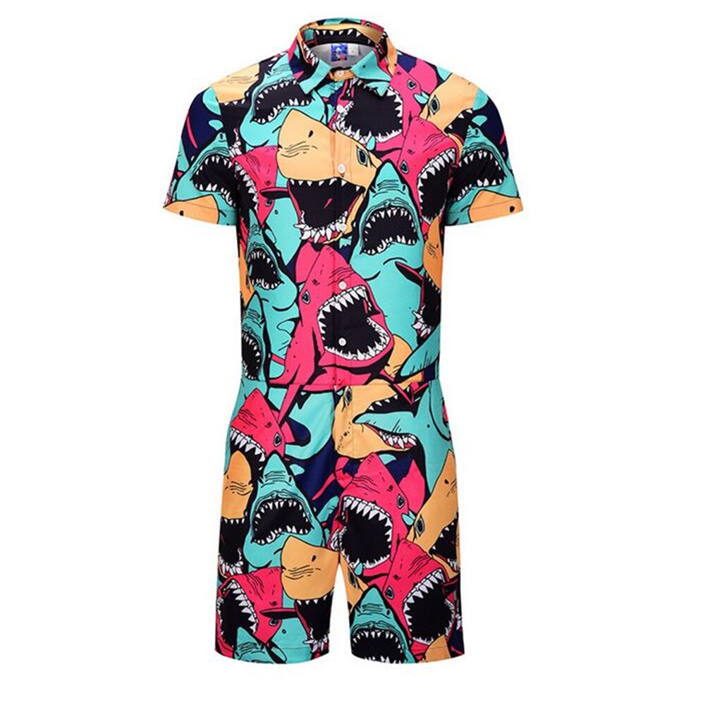 Coverall Men's Shirt Shark Printing Short Sleeved T Shirt Vacation Plus Size Casual Loose Swim Beach Shirt Summer