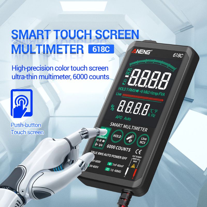 Aneng 618c digitalt multimeter smart touch dc analog bar true rms auto tester transistor kondensator ncv testere meter