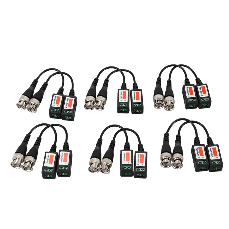 Cámara CCTV BNC Balun de vídeo pasivos Cat5 UTP Cable coaxial adaptador de 12 Uds