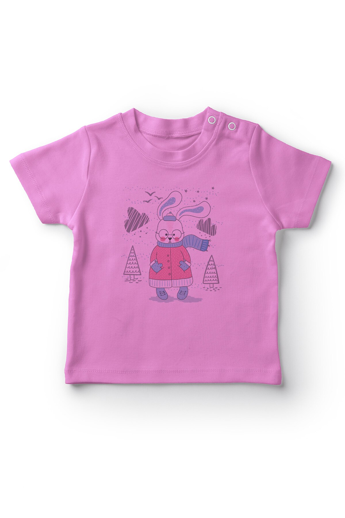 Angemiel Baby Scarf and Coat Wearing Glasses Rabbit Girls Baby T-Shirt Pink