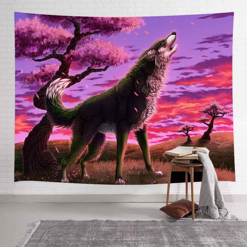 Simsant wolf and forest tapestry animal jungle art vägghängande gobelänger för vardagsrum sovrum sovsal hem filt dekor: 2 tgtlsay 20